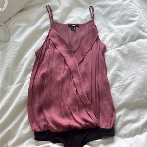 Paige silky, maroon strappy v neck surplice bodysuit size extra small XS